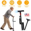 Folding Walking Cane with LED Light Red Flashing Light, SOS Warning Tone