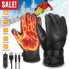 Electric Heated Gloves, USB Plug, Leather, Windproof, Unisex for Outdoor