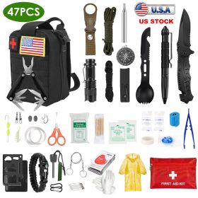 47Pcs Emergency Survival Kit, First Aid, Supplies Kit, Tools with Pouch