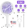 3 In 1 Electric Bug Zapper Racket Type, 90º Rotating Wand for Indoor/Outdoor