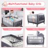 6 In 1 Foldable Baby Crib with Activity Center, and Diaper Changing Table