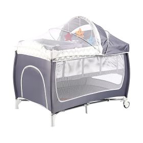 6 In 1 Foldable Baby Crib with Activity Center, and Diaper Changing Table