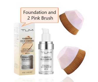 Temperature Liquid Foundation Concealer, Natural Color Makeup (Option: 2 Pink Brush Set)