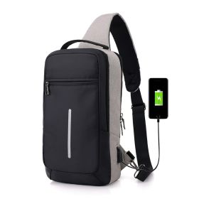 Anti-theft Charging Chest Bag with External USB (Color: Light grey)