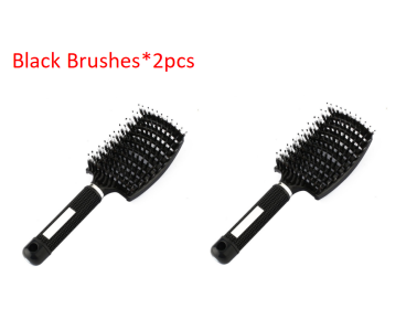 Detangler, and Teaser Hairbrush with Nylon Bristle Scalp Massager (Option: Black-2pcs)