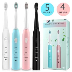 Ultrasonic Electric Toothbrush with 5 Modes, and 4 Brush Heads (Option: Blue)