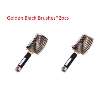 Detangler, and Teaser Hairbrush with Nylon Bristle Scalp Massager (Option: Golden black-2pcs)