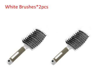 Detangler, and Teaser Hairbrush with Nylon Bristle Scalp Massager (Option: White-2pcs)