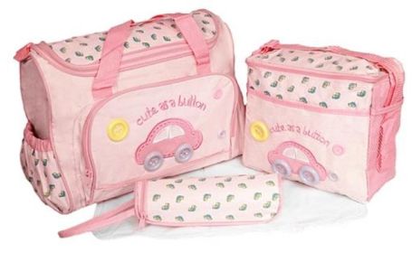 Diaper Bag Set, Baby Napping Changing Shoulder Mummy Bag with Changing Pad (Color: Pink)