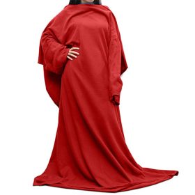 Wearable Fleece Blanket with Sleeves, Cozy Warm Microplush Sofa Blanket Extra (Color: Red)