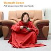 Wearable Fleece Blanket with Sleeves, Cozy Warm Microplush Sofa Blanket Extra