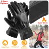 Unisex Leather Winter Warm Gloves, Outdoor Windproof Soft Gloves