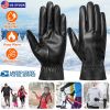 Unisex Leather Winter Warm Gloves, Outdoor Windproof Soft Gloves