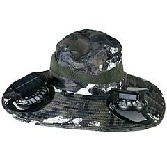 Outdoor Wide Brim Sun Hat With 2 Rechargeable Solar Powered Fans, 3 Speeds (Color: Green Graffiti)