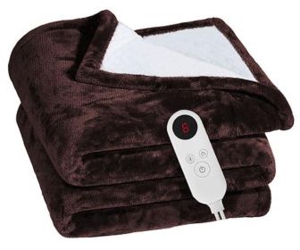 Electric Heated Blanket with 6 Heat Settings, 1-8 Hours Auto off, Washable (Color: Brown)