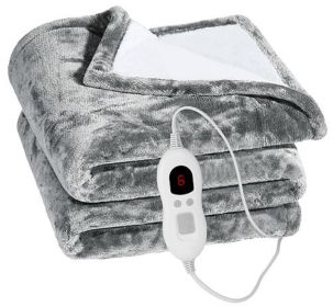 Electric Heated Blanket with 6 Heat Settings, 1-8 Hours Auto off, Washable (Color: Grey)