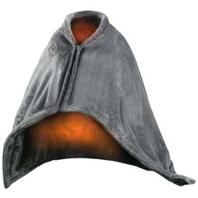 USB Heated Blanket, Electric Poncho, Shawl Wrap Throw with Zipper, Washable (Color: Grey, Size: One Size)