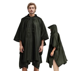 Unisex Hooded Rain Poncho With Pocket For Adults, 3-in-1, Waterproof With Hood (Color: Army Green)