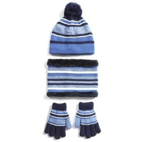 Winter Kids Knitted Hat, Scarf, and Gloves, 3Pcs Boys/Girls Winter Warm (Color: Blue)