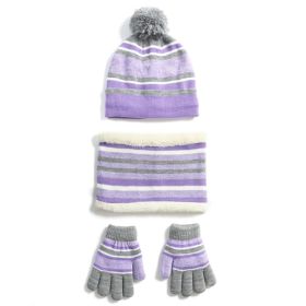 Winter Kids Knitted Hat, Scarf, and Gloves, 3Pcs Boys/Girls Winter Warm (Color: Purple)