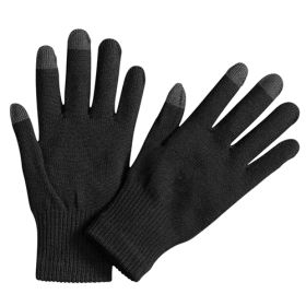 Unisex Winter Knit Gloves, Touchscreen, Outdoor Windproof (Color: Black)