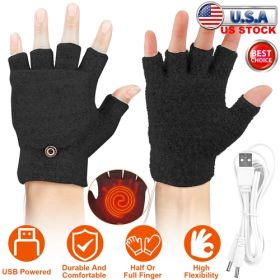 USB Wool Heated Gloves, Half Fingerless Gloves, Electric Heated (Color: Black)