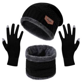 Winter Knitted Hat, Scarf, and Gloves, 3Pcs for Men, and Women (Color: Black)