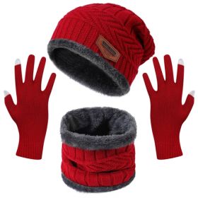 Winter Knitted Hat, Scarf, and Gloves, 3Pcs for Men, and Women (Color: Red)