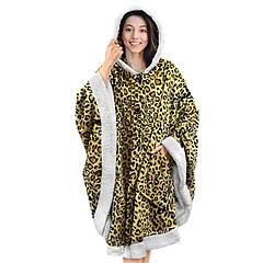 Hoodie Blanket Wrap, Snuggle Robe, Sweatshirt, Soft Cuddle Poncho with Hat (Color: Leopard)