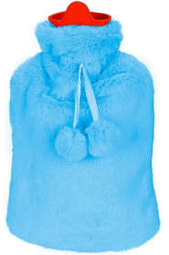 2L Hot Water Bottle with Plush Cover, Classic Natural Rubber Warmer (Color: Blue)