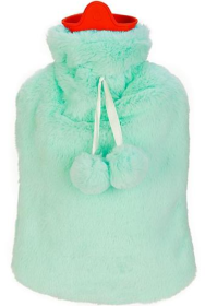 2L Hot Water Bottle with Plush Cover, Classic Natural Rubber Warmer (Color: Green)