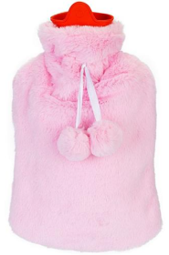 2L Hot Water Bottle with Plush Cover, Classic Natural Rubber Warmer (Color: Pink)