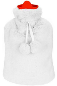 2L Hot Water Bottle with Plush Cover, Classic Natural Rubber Warmer (Color: White)