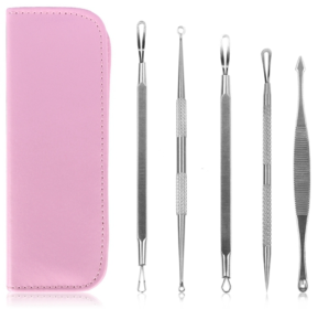 Blackhead Remover Kit, Pimple Extractor Tool Set, Stainless Steel, Facial Acne (Color: Pink)