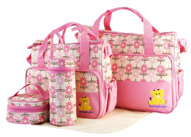 Baby Nappy Diaper Bags Set, Diaper Shoulder Bags with Nappy Changing Pad (Color: Pink)