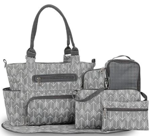 Baby Nappy Diaper Bags Set for Mom/Dad, Multifunctional with Bottle Bag (Color: Grey)