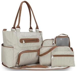 Baby Nappy Diaper Bags Set for Mom/Dad, Multifunctional with Bottle Bag (Color: Khaki)