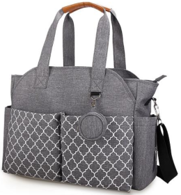 Baby Nappy Diaper Bag with 14 Pockets, 2 Burp Cloths, and Multifunctional Bag (Color: Grey)