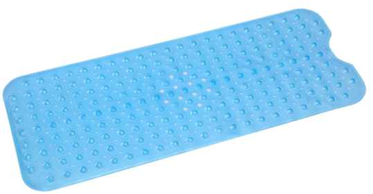 Bath Tub, and Shower Mat, Non-Slip, Anti-Bacterial with Suction Cups, Washable (Color: Blue)