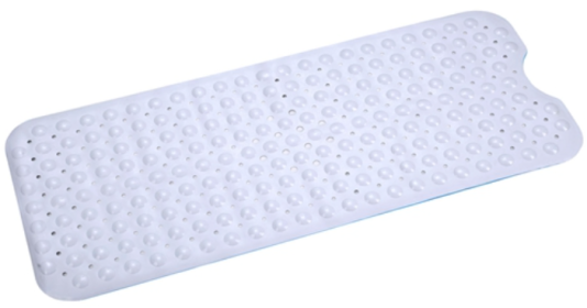 Bath Tub, and Shower Mat, Non-Slip, Anti-Bacterial with Suction Cups, Washable (Color: White)