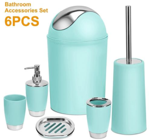 Bathroom Accessories Set, 6 Pieces of Bathroom Ensemble (Color: Aqua)