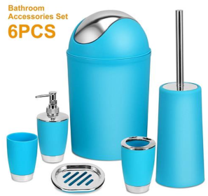 Bathroom Accessories Set, 6 Pieces of Bathroom Ensemble (Color: Blue)