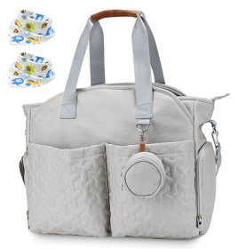 Breast Pump Bag, and Diaper Tote Bag with Detachable Shoulder Strap (Color: Light grey)