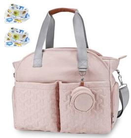 Breast Pump Bag, and Diaper Tote Bag with Detachable Shoulder Strap (Color: Pink)