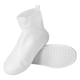 Waterproof Shoe Covers, Reusable, Not-Slip, Foldable, TPE Rubber Shoe Protectors (Color: White, Size: Medium)