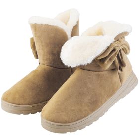 Women Ladies Snow Boots, Super Soft Fabric, Mid-Calf Plush Warm Lining (Color: Beige, Size: 6)