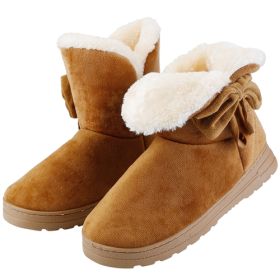 Women Ladies Snow Boots, Super Soft Fabric, Mid-Calf Plush Warm Lining (Color: Brown, Size: 6)