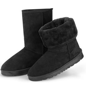 Women's Snow Boots, Waterproof Faux Suede, Mid-Calf, Fur Warm Lining (Color: Black, Size: 10)