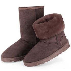 Women's Snow Boots, Waterproof Faux Suede, Mid-Calf, Fur Warm Lining (Color: Chocolate, Size: 10)