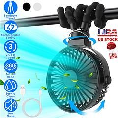 Portable Baby Stroller Fan with Flexible Tripod Clip, 3 Speeds, 360° Tilt Head (Color: Black)